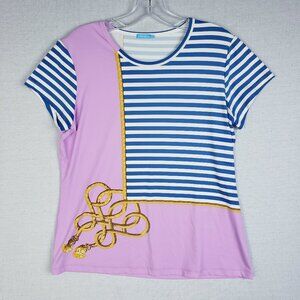 J. McLaughlin Top Catalina Cloth Striped Colorblock Blouse Tee Shirt size L